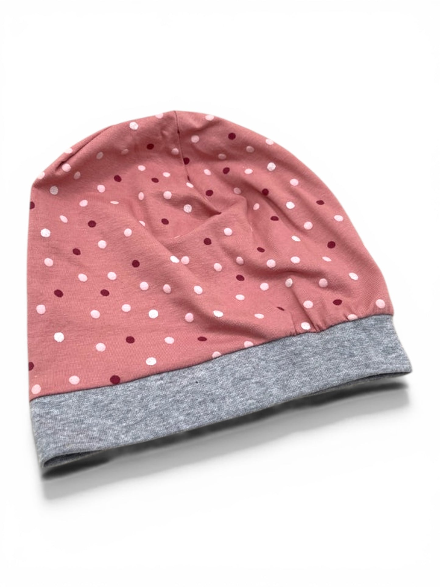 Beanie für Kinder mit Bund - Punkte Motiv auf rosa