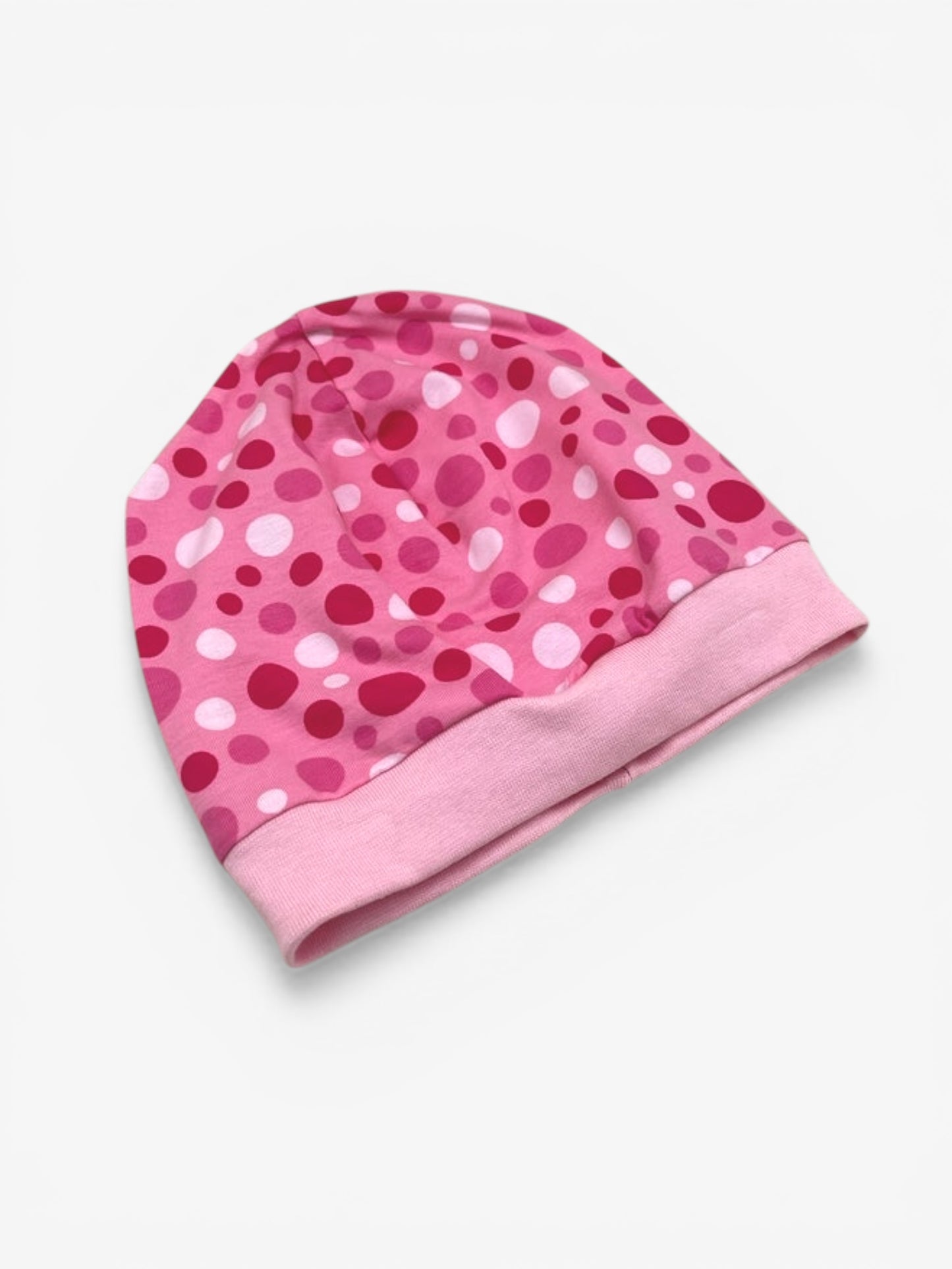 Beanie für Kinder mit Bund - Punkte Motiv auf rosa