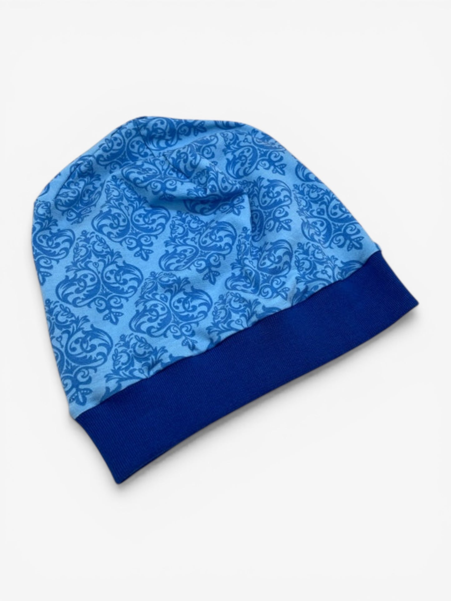 Beanie für Kinder mit Bund - Ornament Motiv auf blau