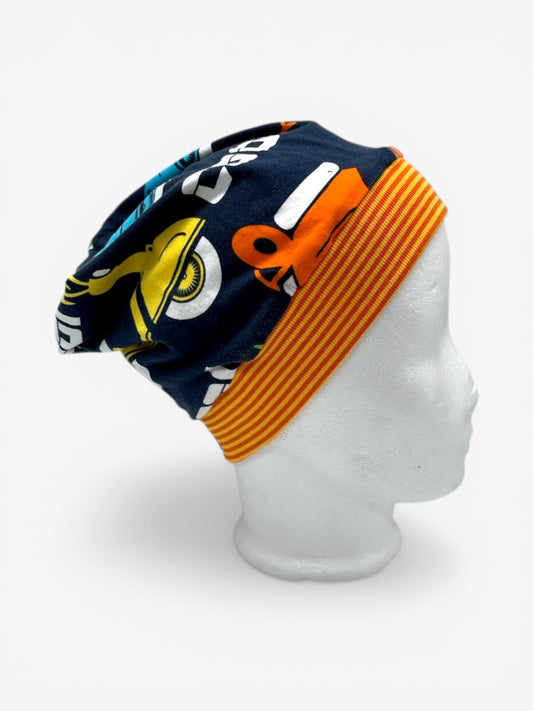 Beanie für Kinder mit Bund - Motorroller Motiv auf blau