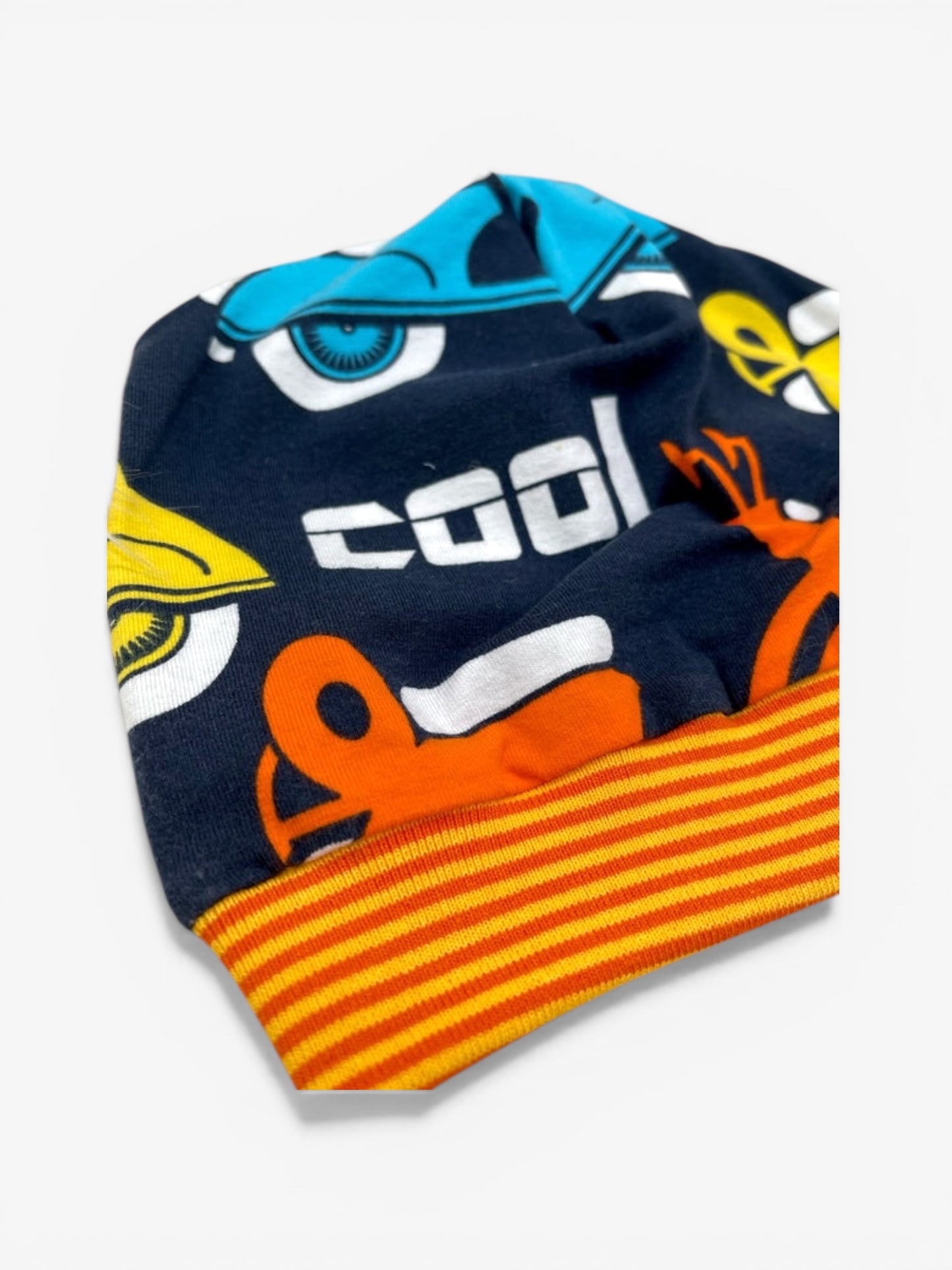 Beanie für Kinder mit Bund - Motorroller Motiv auf blau