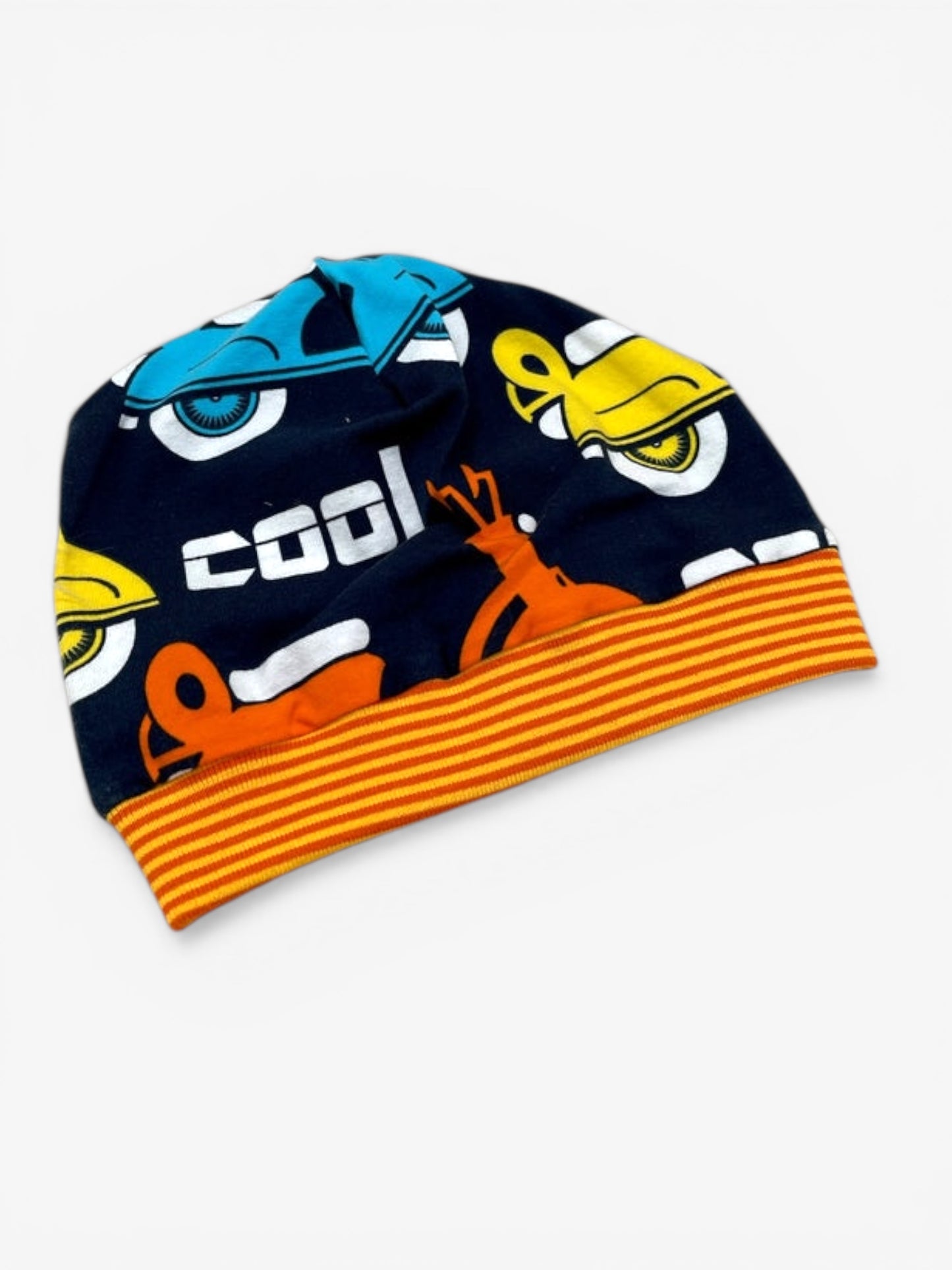 Beanie für Kinder mit Bund - Motorroller Motiv auf blau