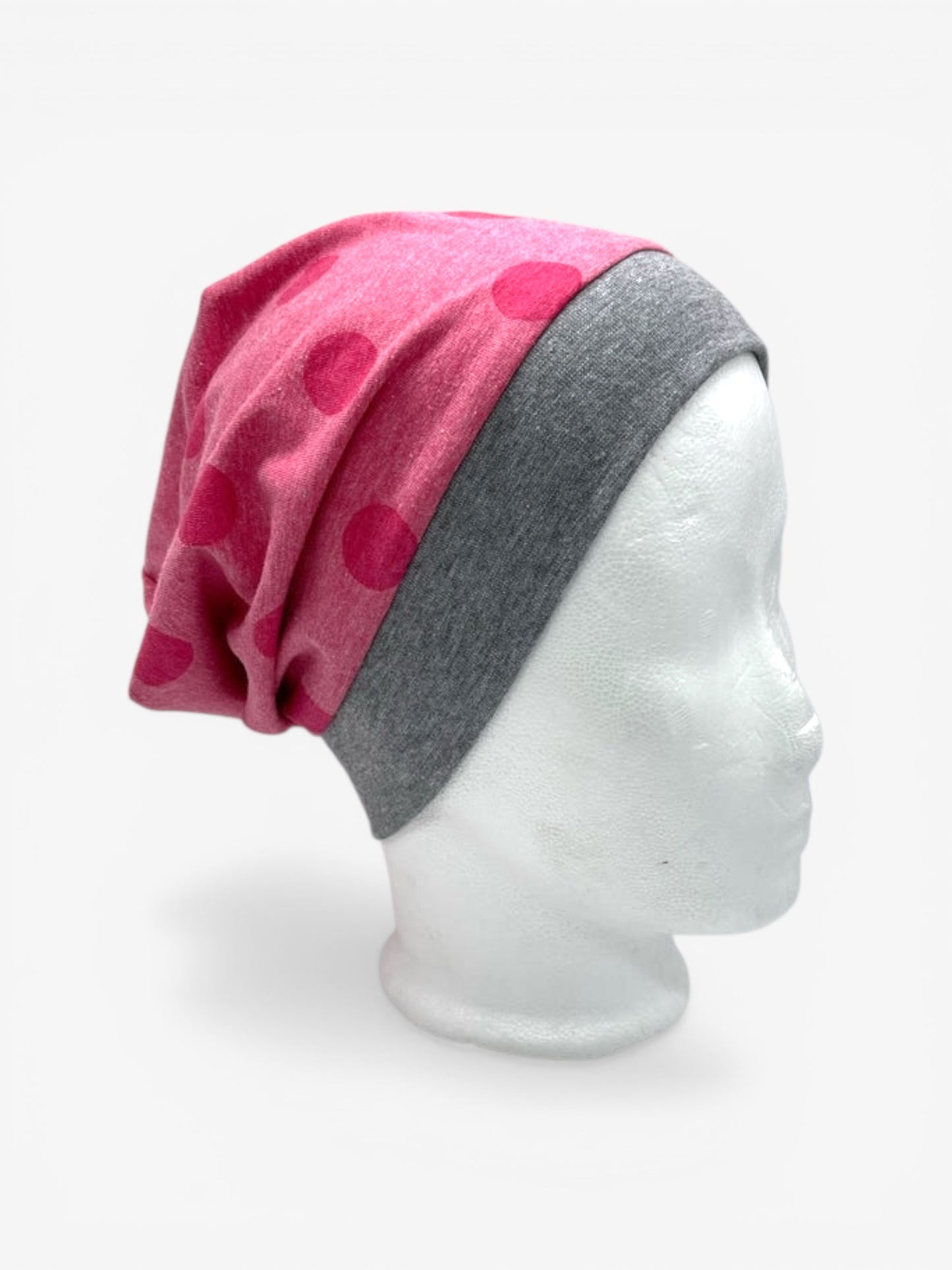 Beanie für Kinder mit Bund - Punkte Motiv auf rosa