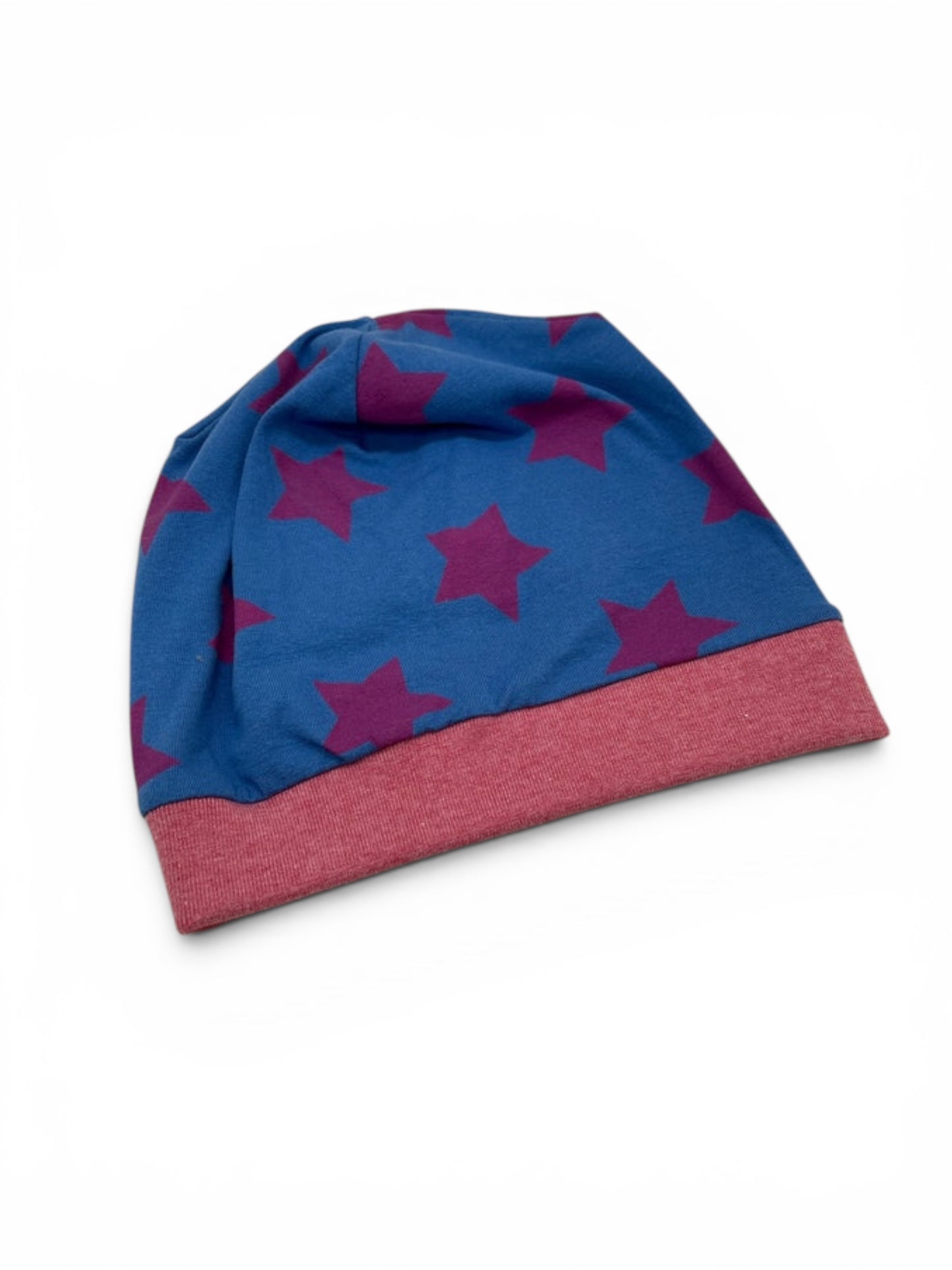 Beanie für Kinder mit Bund - Sternen Motiv auf blau
