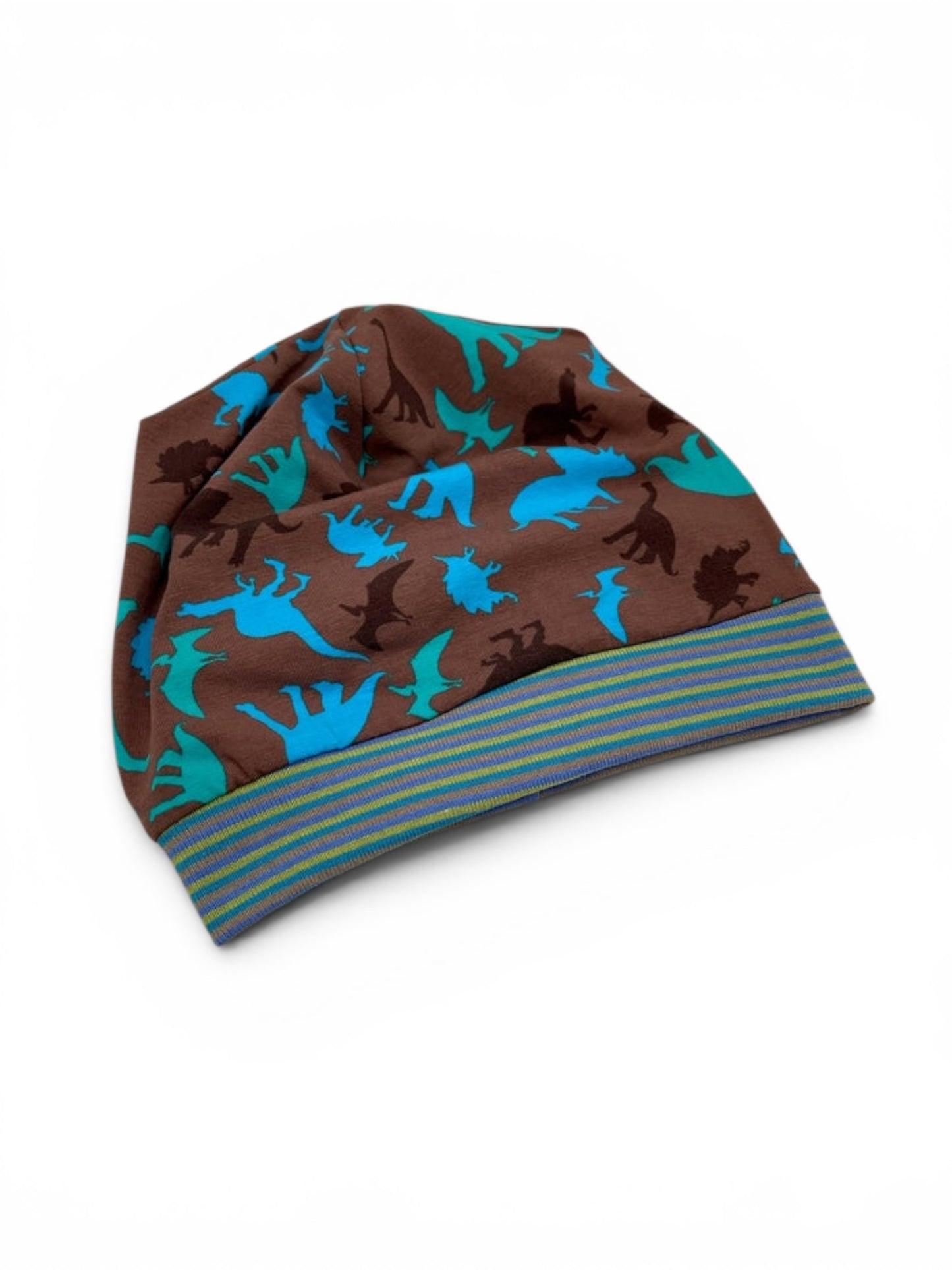 Beanie für Kinder mit Bund - Dino 🦕 Motiv auf braun