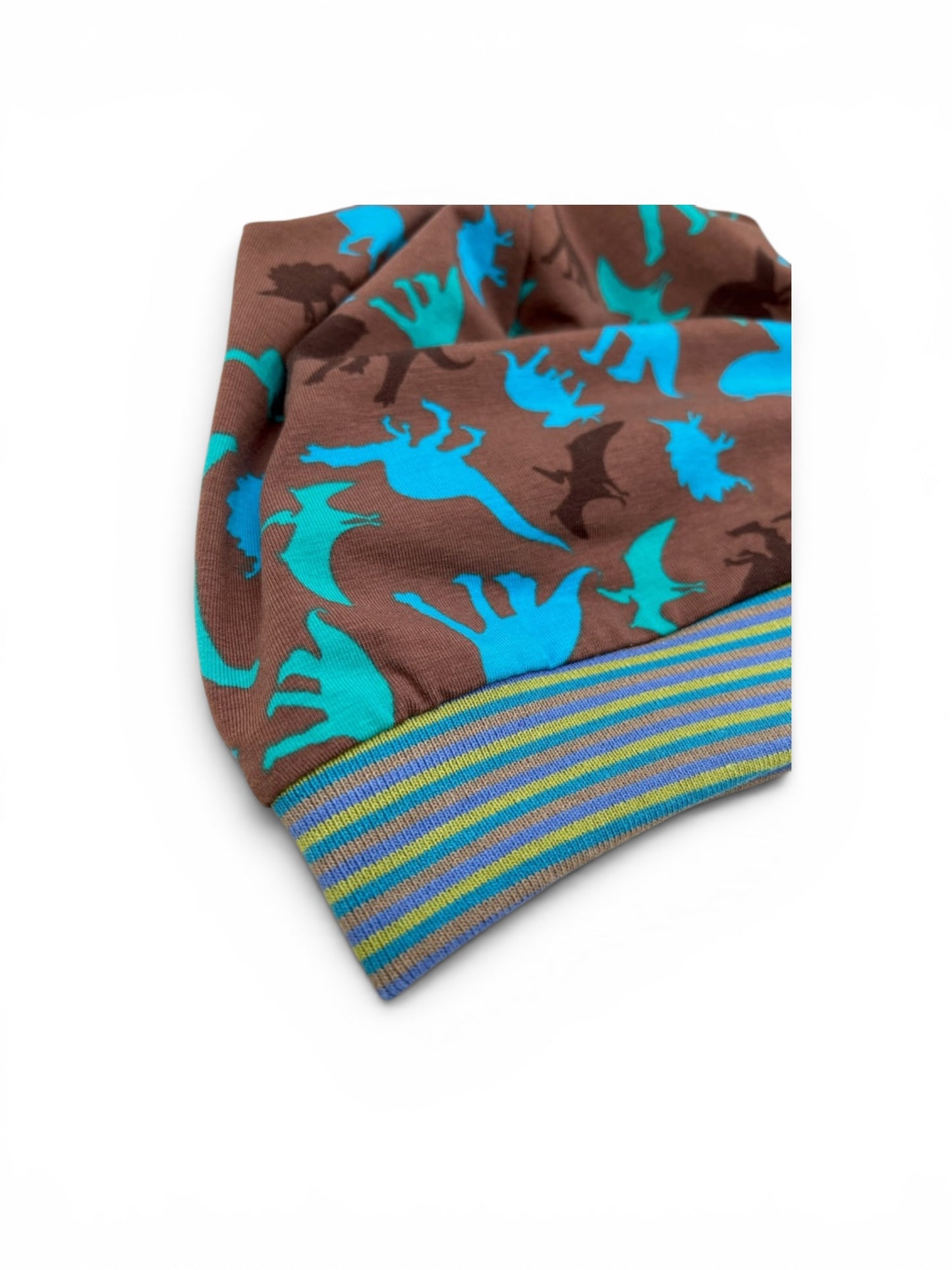 Beanie für Kinder mit Bund - Dino 🦕 Motiv auf braun