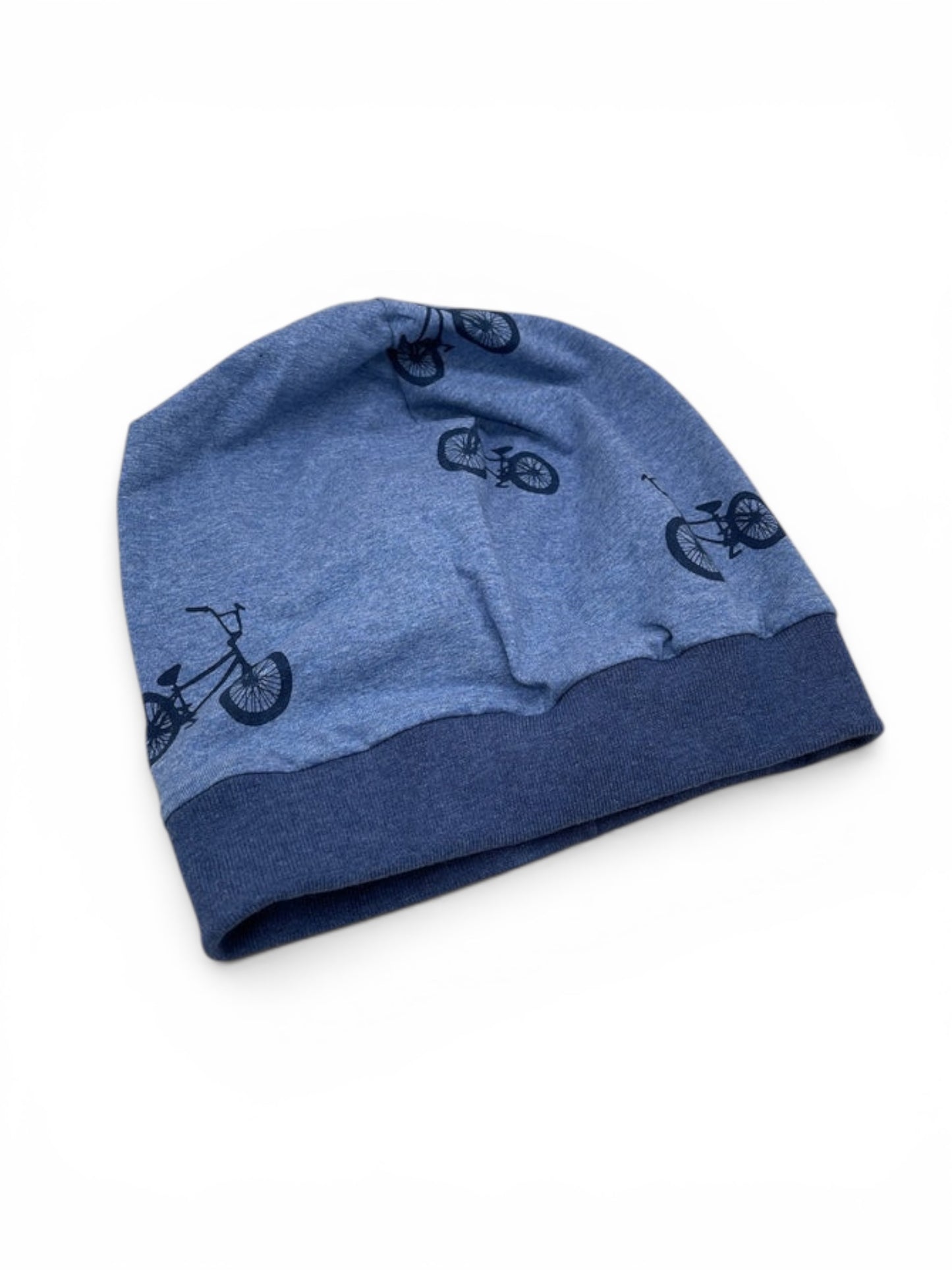 Beanie für Kinder mit Bund - Bike Motiv auf blau