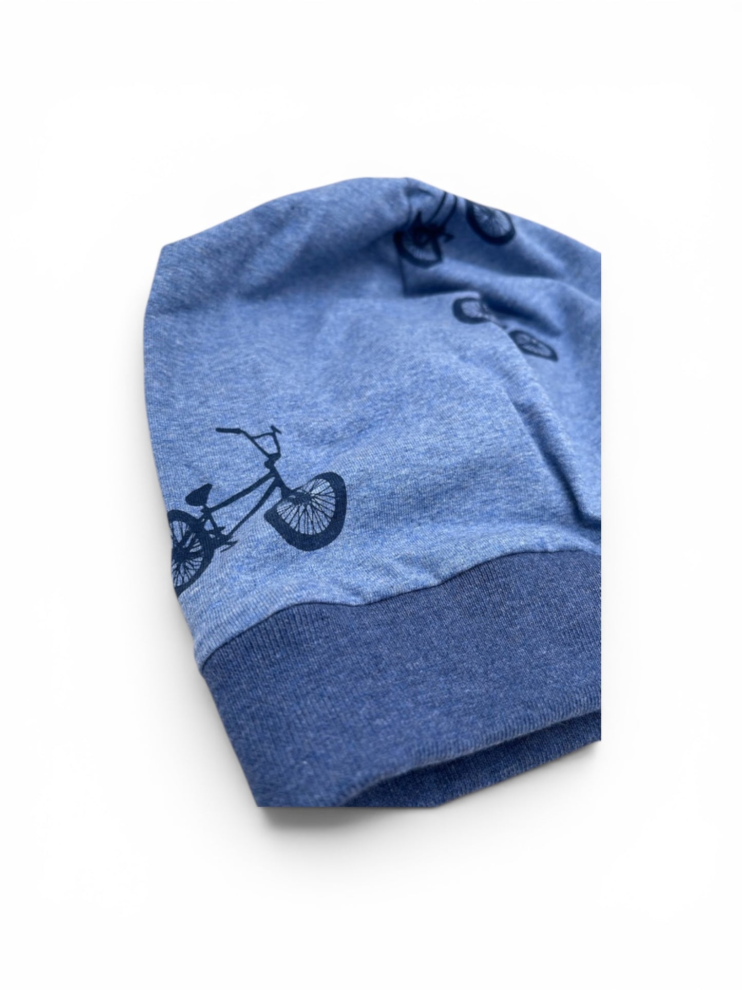 Beanie für Kinder mit Bund - Bike Motiv auf blau