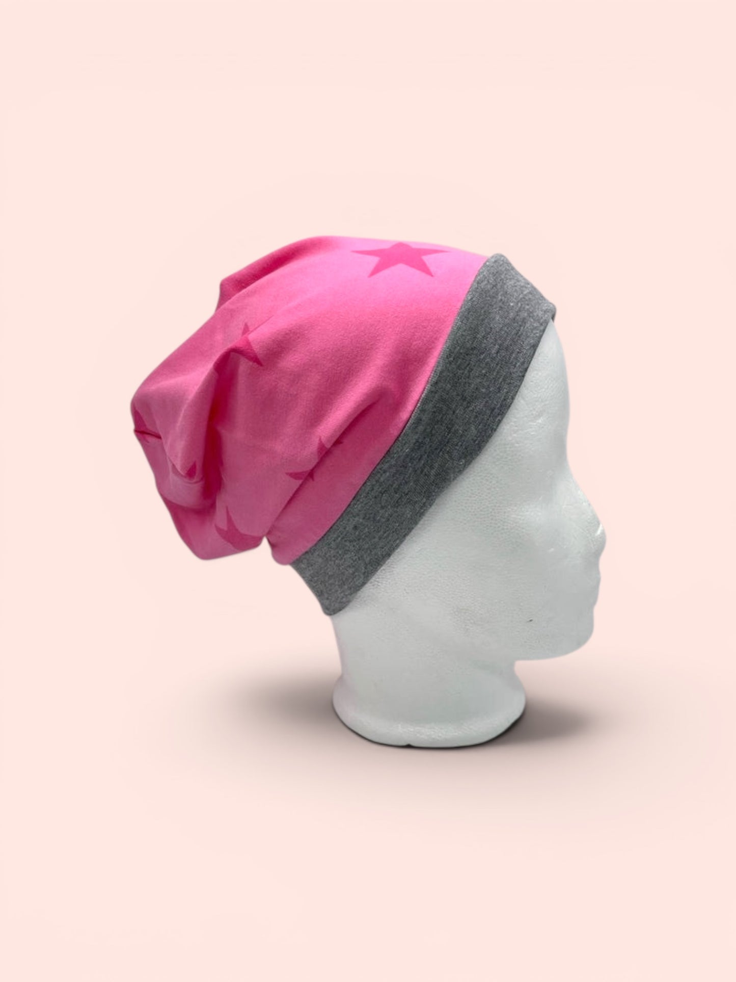 Beanie für Kinder mit Bund - Sterne auf rosa