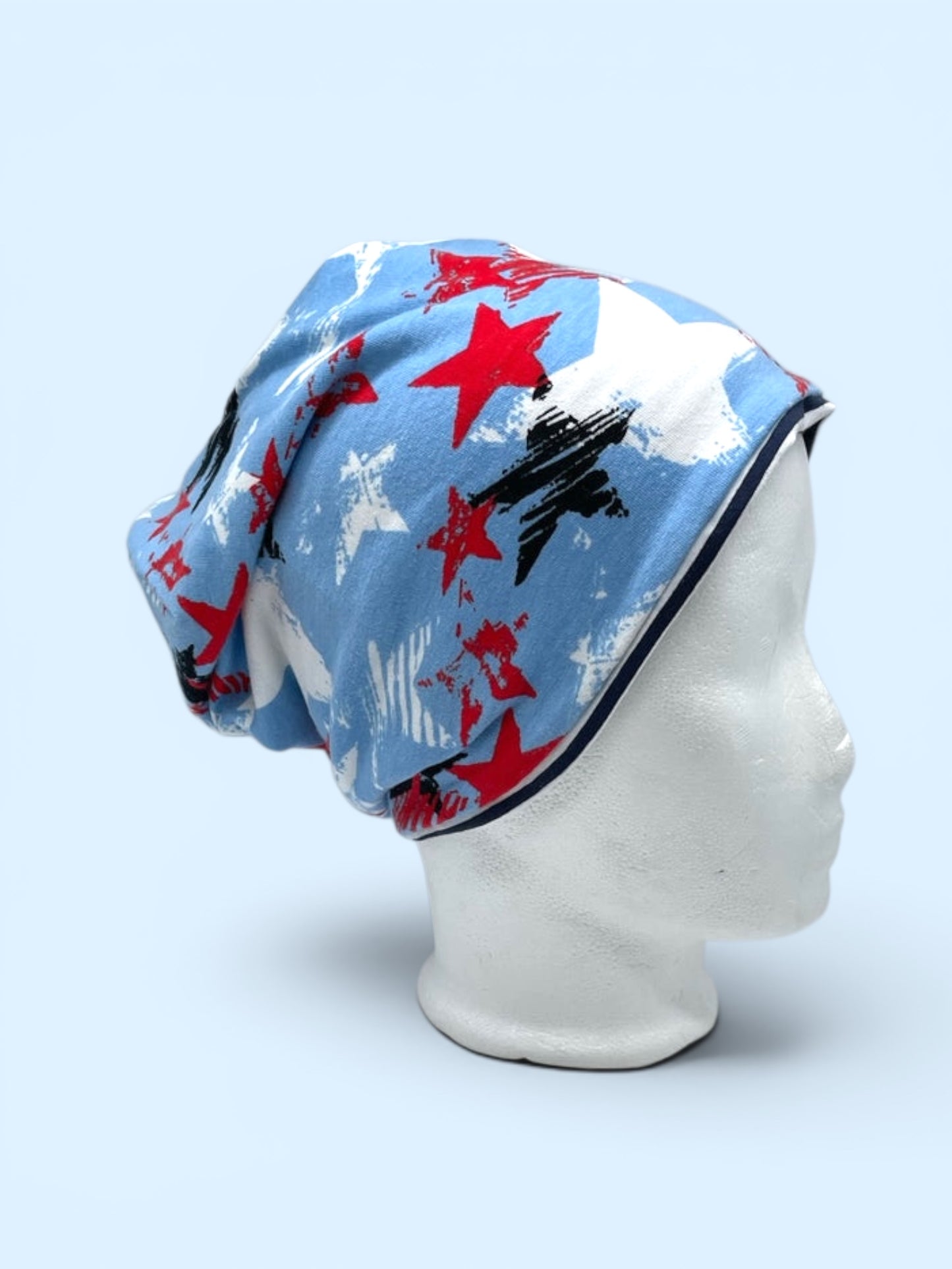Wende-Beanie für Kinder – Sternen Design Blau