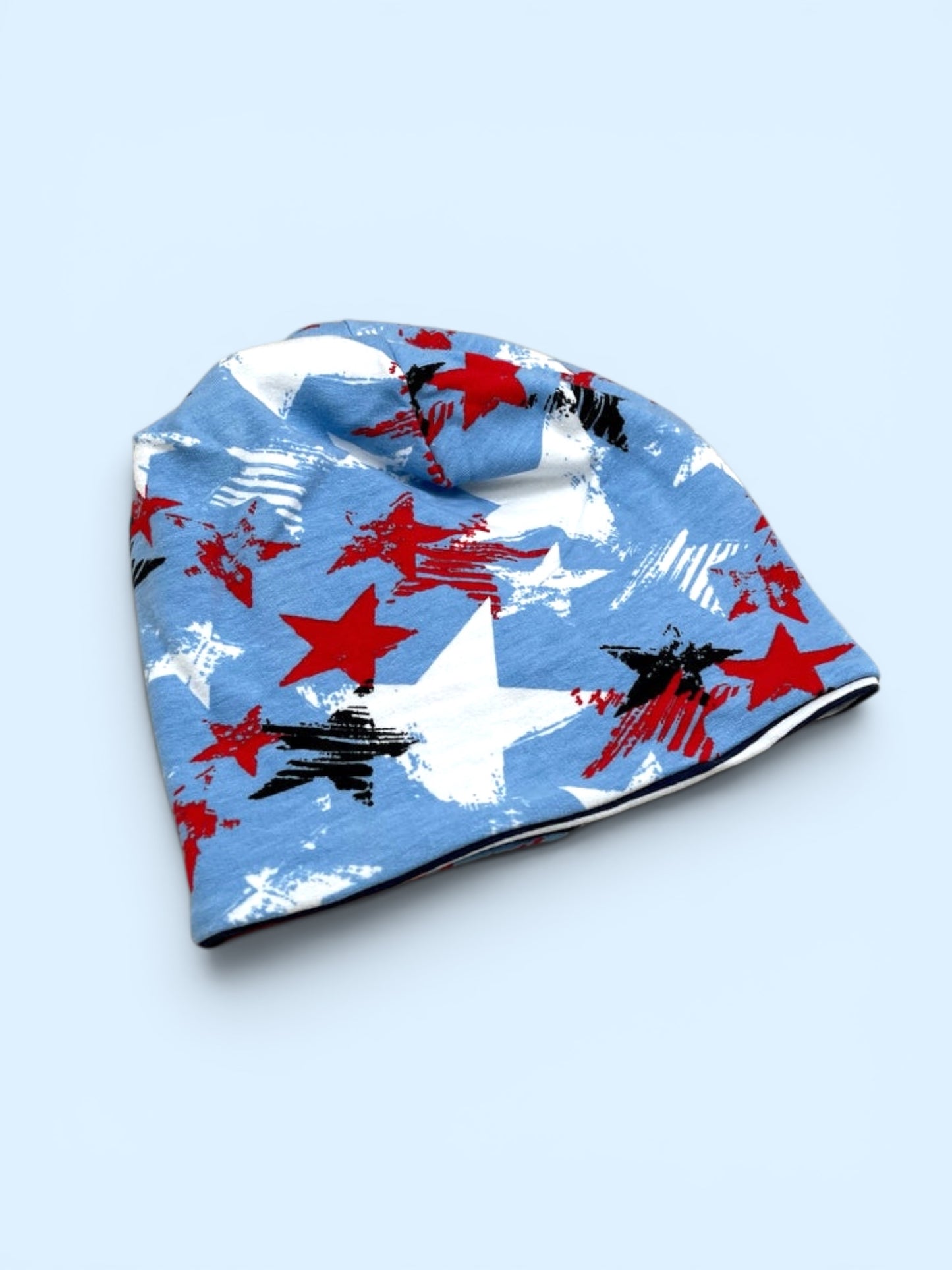 Wende-Beanie für Kinder – Sternen Design Blau