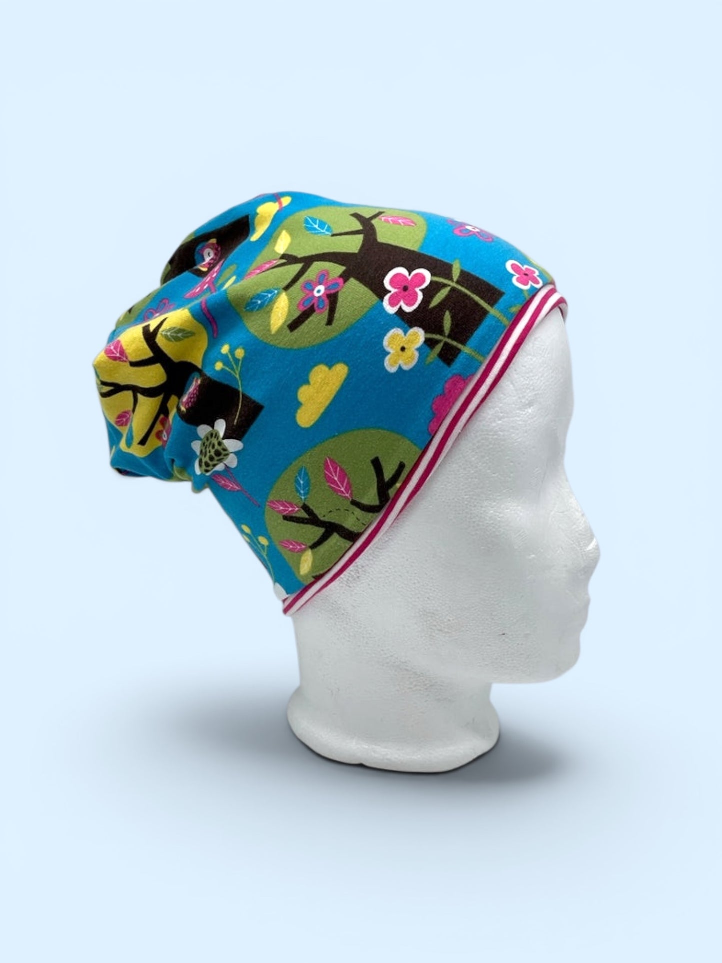 Wende-Beanie für Kinder – Vogel Design Blau 🐦