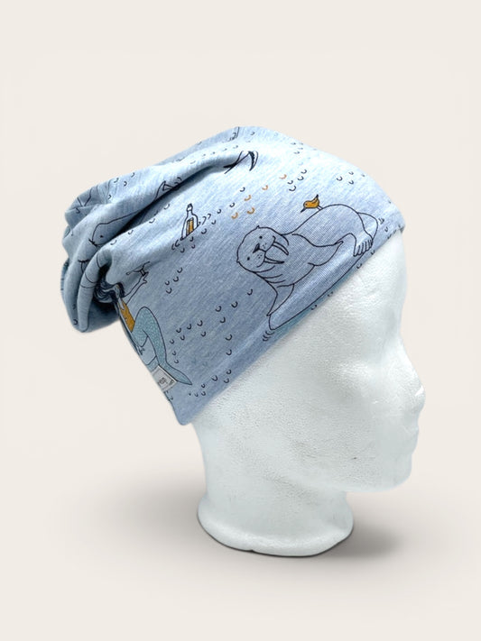 Wende-Beanie für Kinder – Meerjungfrau Design Blau