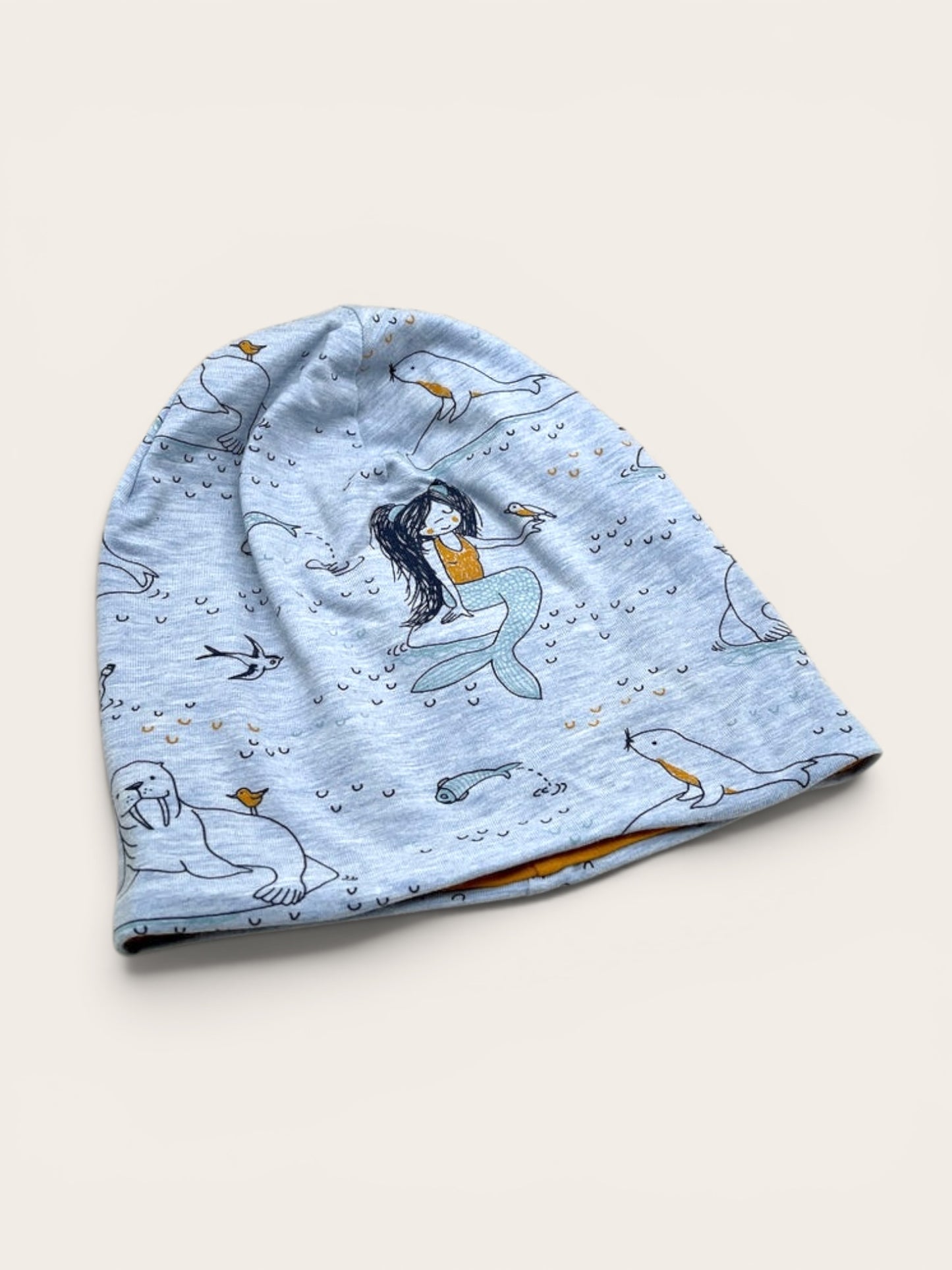 Wende-Beanie für Kinder – Meerjungfrau Design Blau