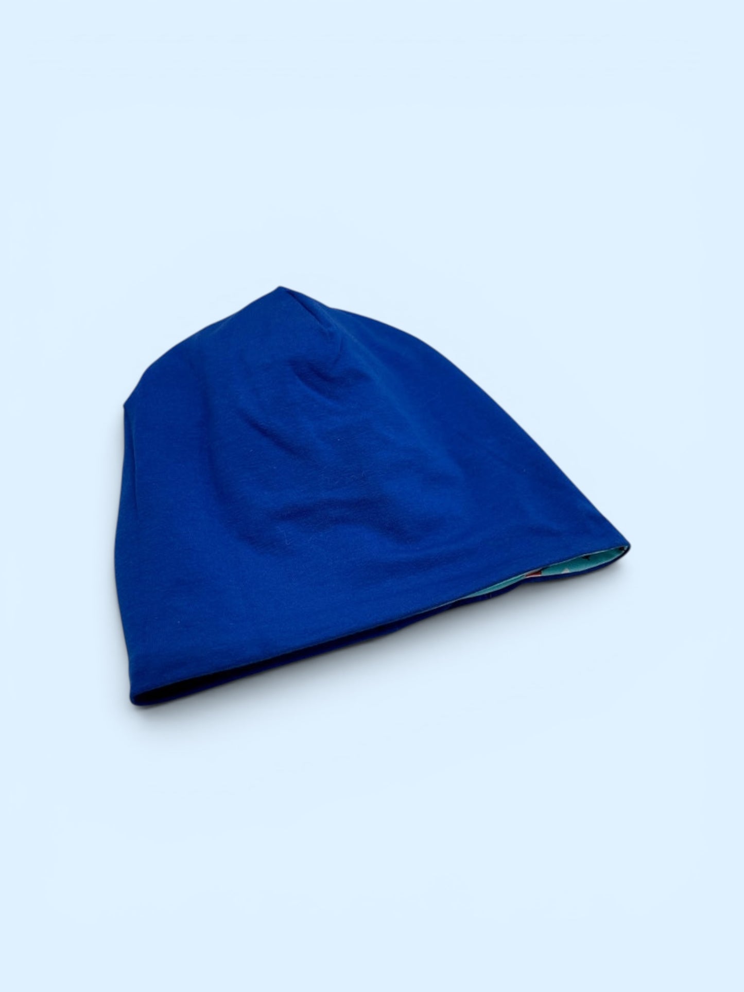 Wende-Beanie für Kinder – Rehkitz Design Blau