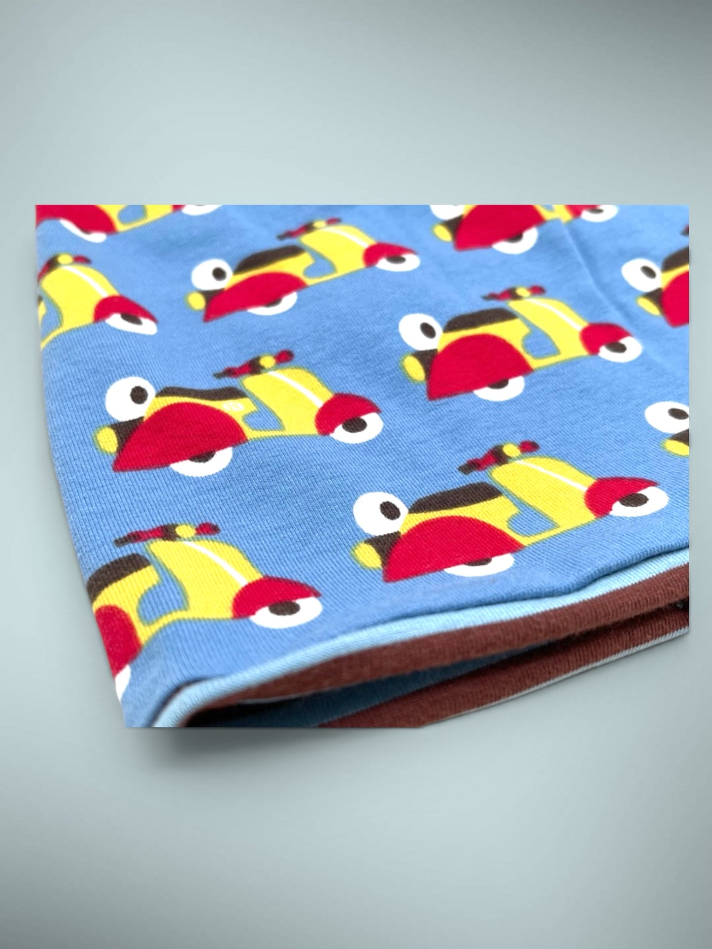 Wende-Beanie für Kinder – Motorroller Design blau