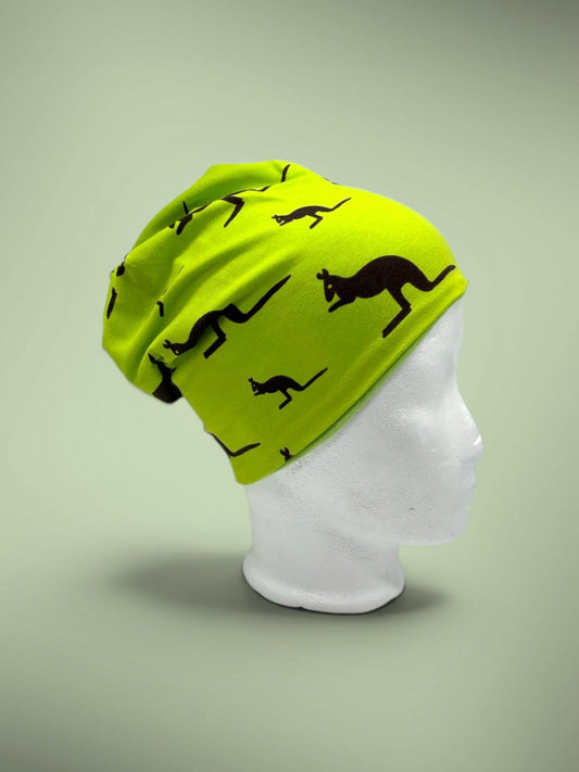 Wende-Beanie für Kinder – Känguru Design grün