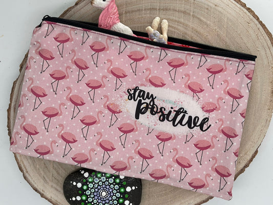 Federtasche Kosmetiktasche Modi „stay positive“ rosa Flamingo
