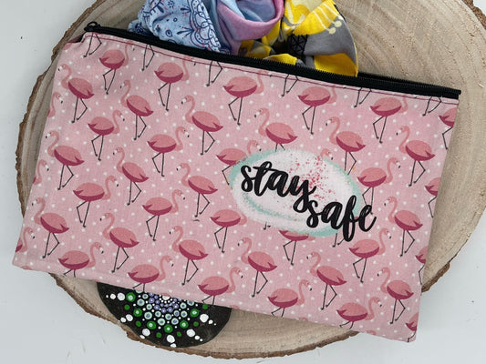 Stylische Federtasche Stifttasche Mäppchen Kosmetik kleine Tasche stay safe rosa mit Flamingo