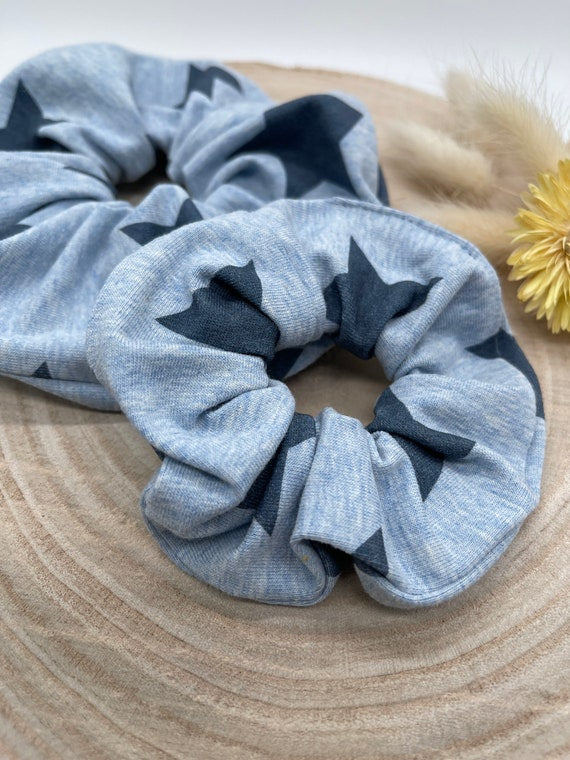 Scrunchie Haargummi elastisches Haarband Haarschmuck Sterne blau für feines oder dickes Haar