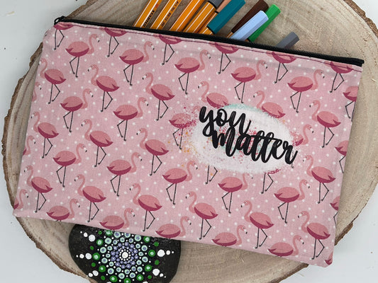 Federtasche Kosmetiktasche Modi „you matter“ rosa Flamingo