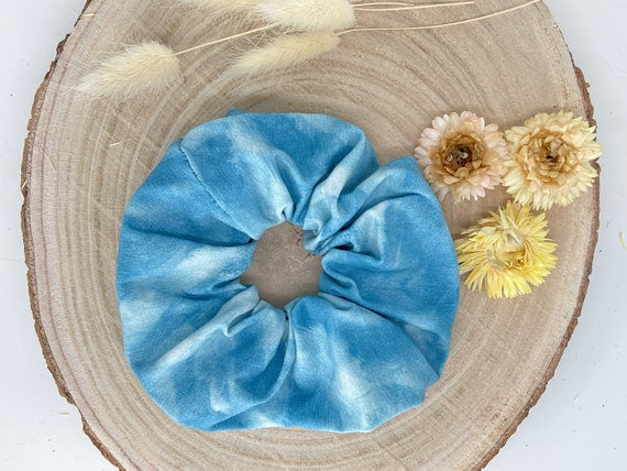 Scrunchie Haargummi elastisches Haarband  Batik blau für feines oder dickes Haar