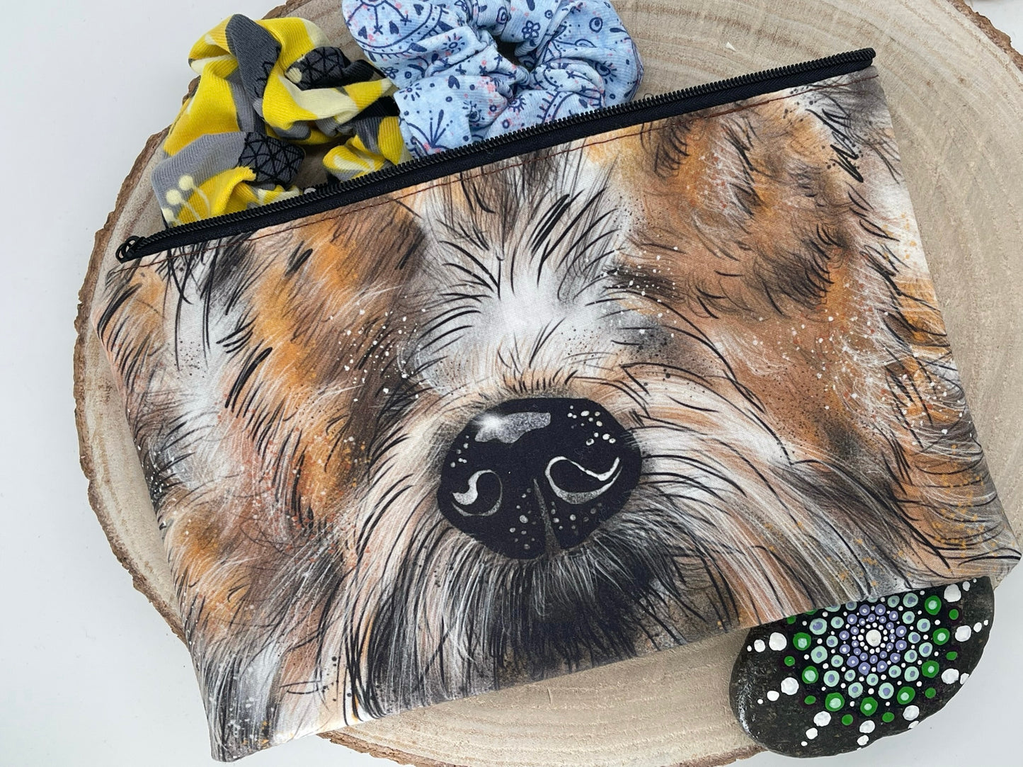 Stylische Federtasche Stifttasche Mäppchen Kosmetik kleine Tasche Hund Herr Wuff braun