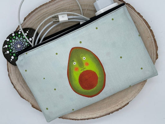 Stylische Federtasche Stifttasche Mäppchen Kosmetik kleine Tasche  Mr. Avocado grün/braun