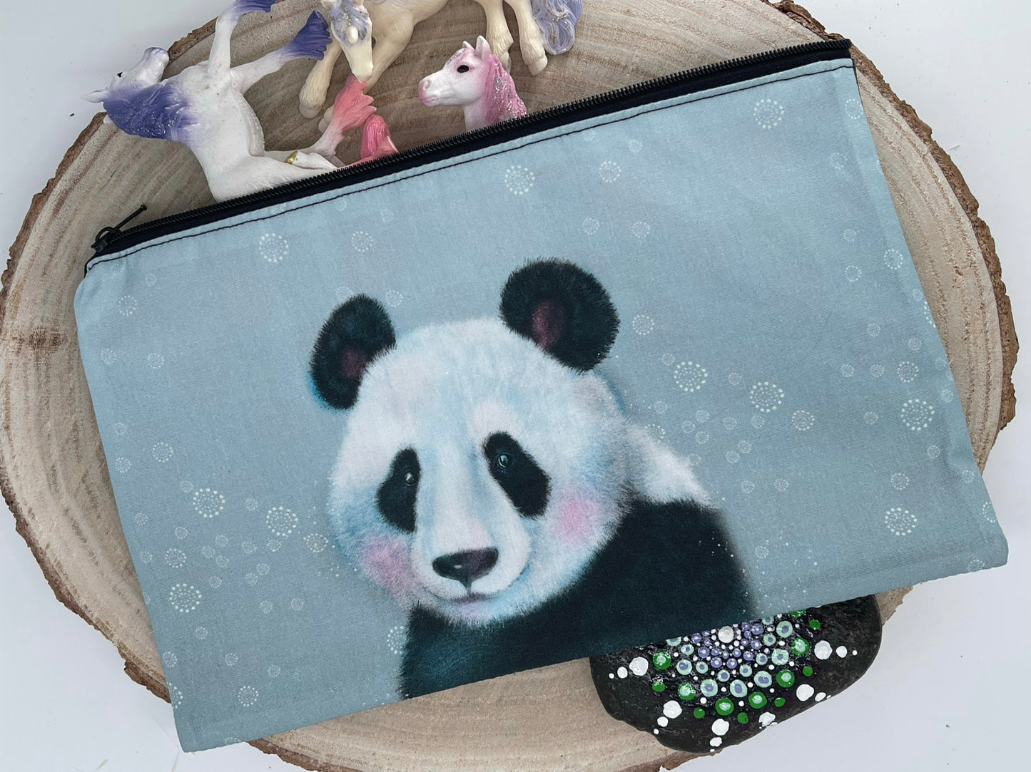 Stylische Federtasche Stifttasche Mäppchen Kosmetik kleine Tasche Pandabär hellblau