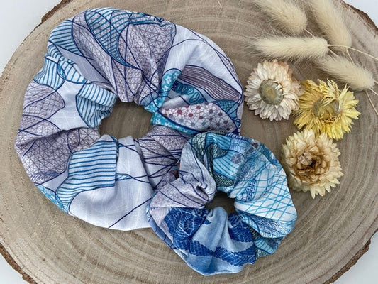 Scrunchie Haargummi elastisches Haarband blaues Patchwork für feines oder dickes Haar