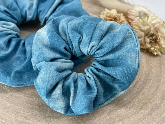 Scrunchie Haargummi elastisches Haarband  Batik blau für feines oder dickes Haar