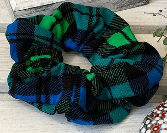 Scrunchie Haargummi elastisches Haarband Haarschmuck Karo grün blau für feines oder dickes Haar