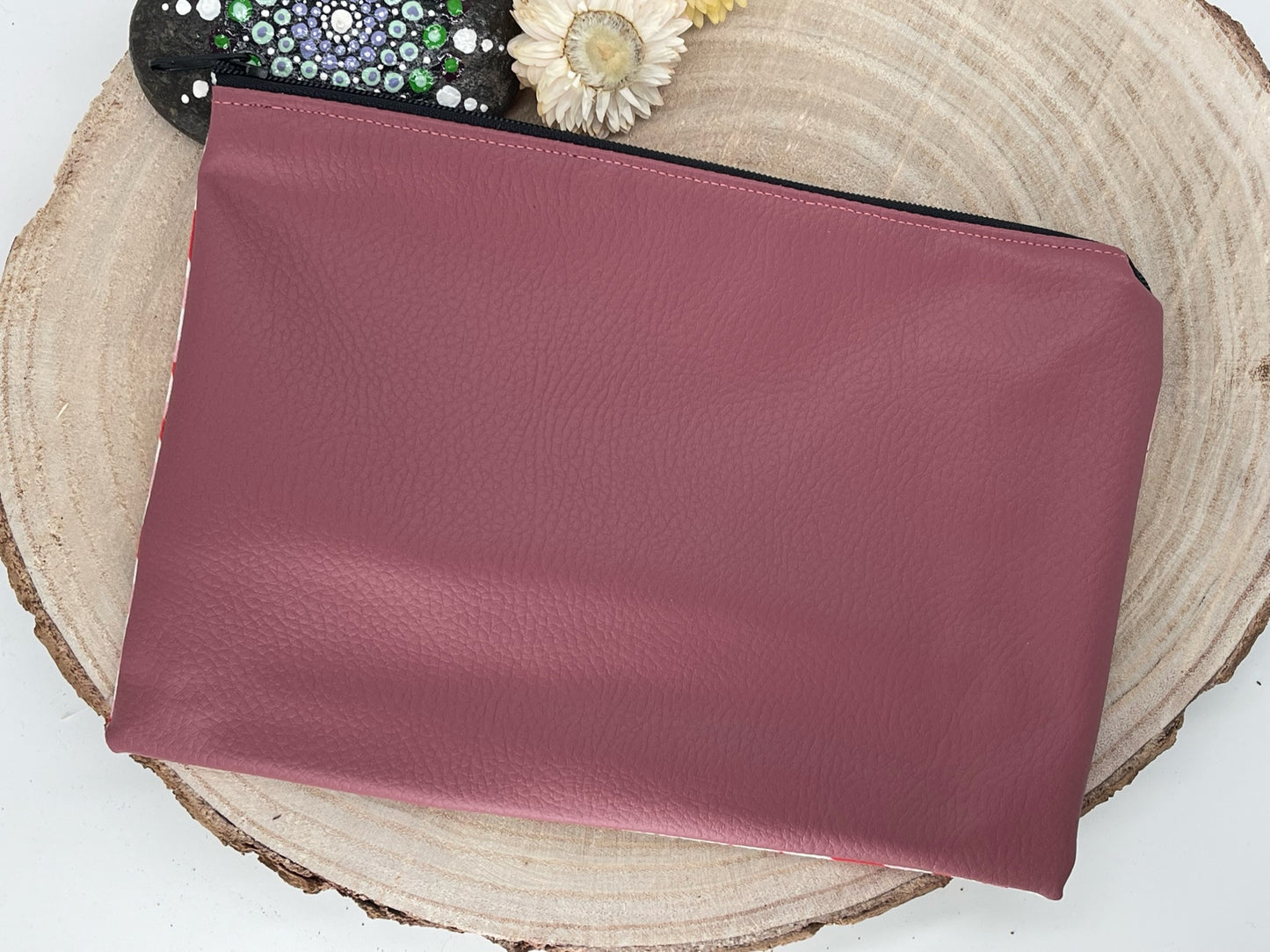 Stylische Federtasche Stifttasche Mäppchen Kosmetik kleine Tasche Wave grau/rosa