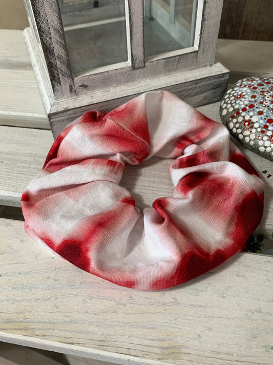 Scrunchie Haargummi elastisches Haarband rot-weiß batik für feines oder dickes Haar