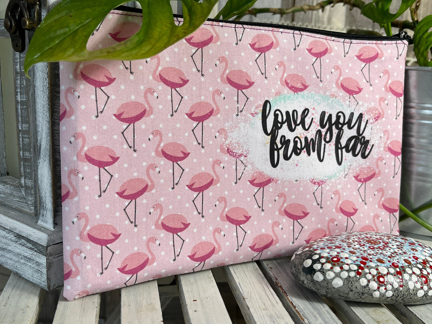 Federtasche Kosmetiktasche Modi „love you from far“ rosa Flamingo