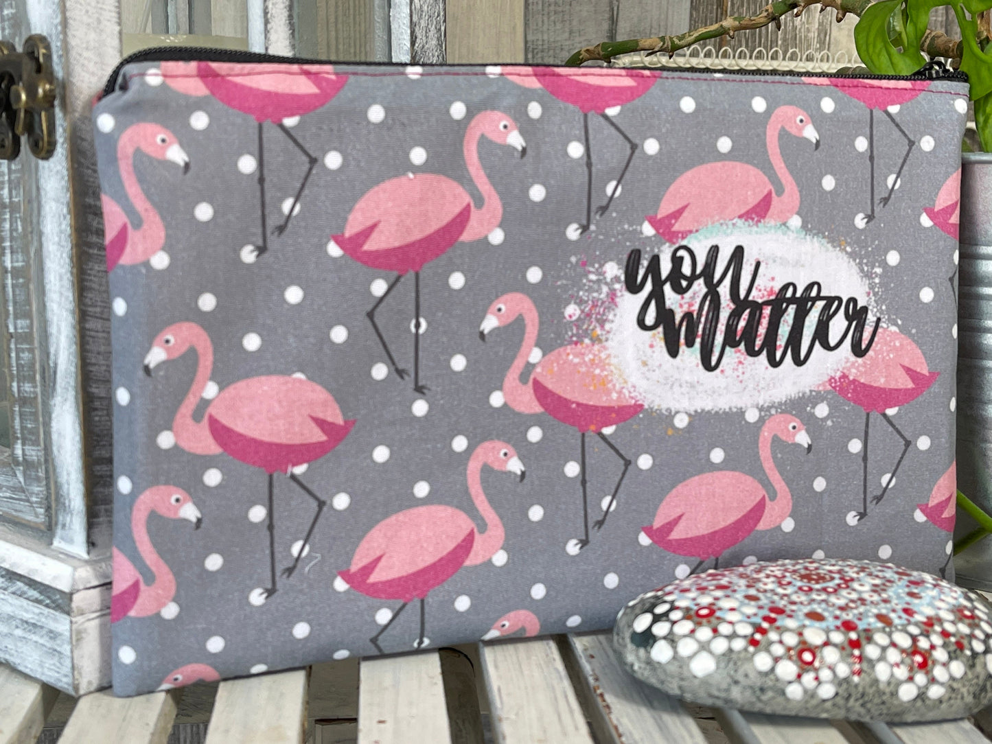 Stylische Federtasche Stifttasche Mäppchen Kosmetik kleine Tasche you matter rosa mit Flamingo