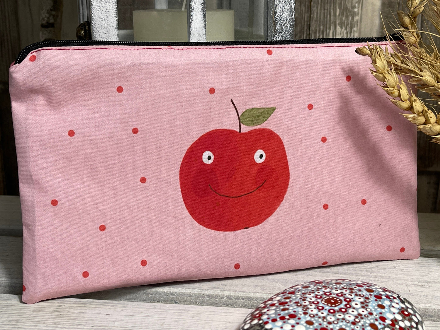 Federtasche Kosmetiktasche MODI Äpfelchen rosa/rot