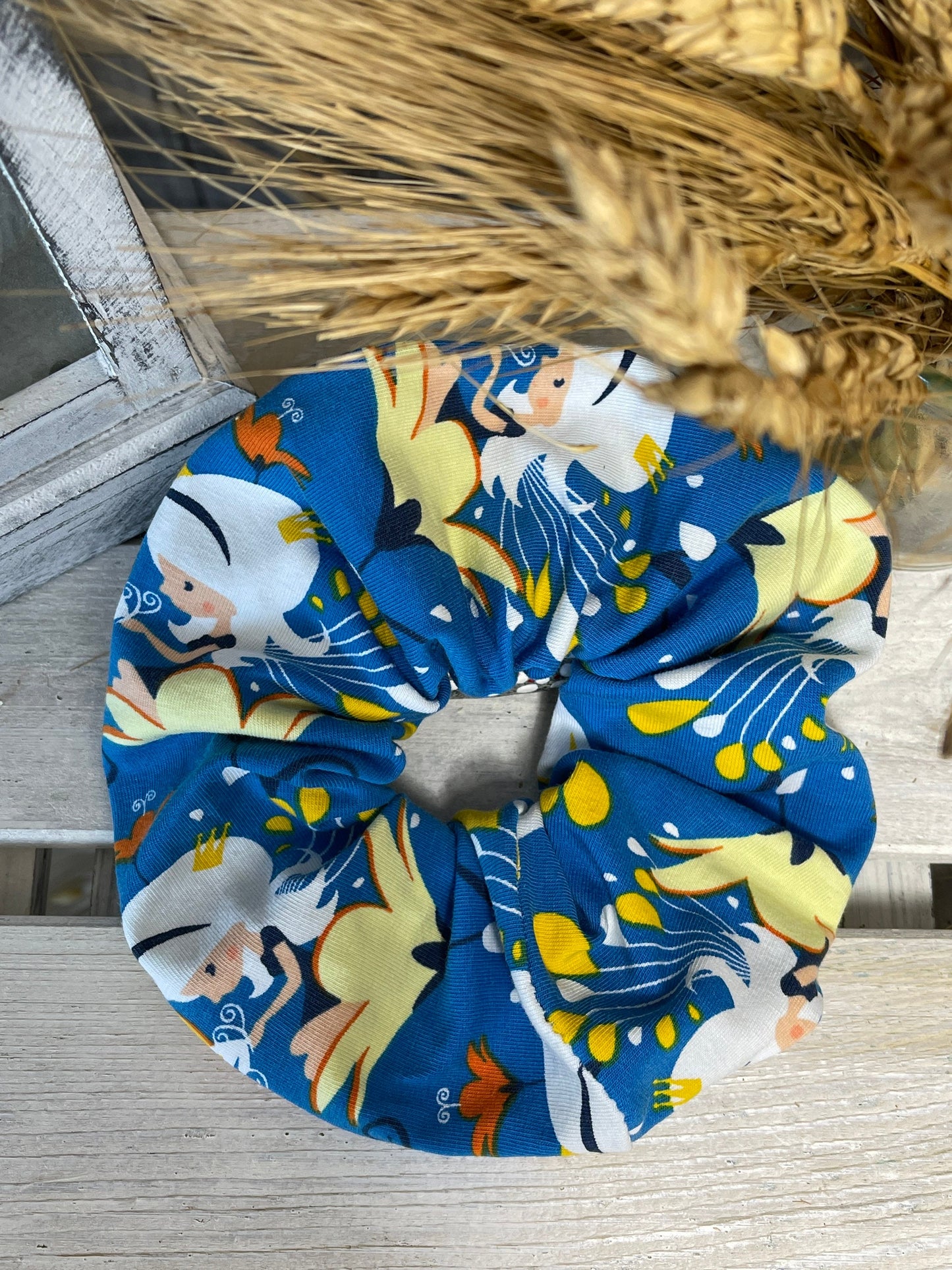 Scrunchie haargummi elastisches Haarband für feines oder dickes Haar mit Elfen Motiv in blau