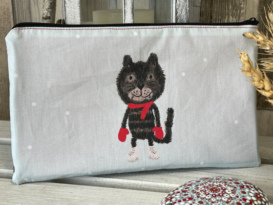 Stylische Federtasche Stifttasche Mäppchen Kosmetik kleine Tasche Winter - Katze
