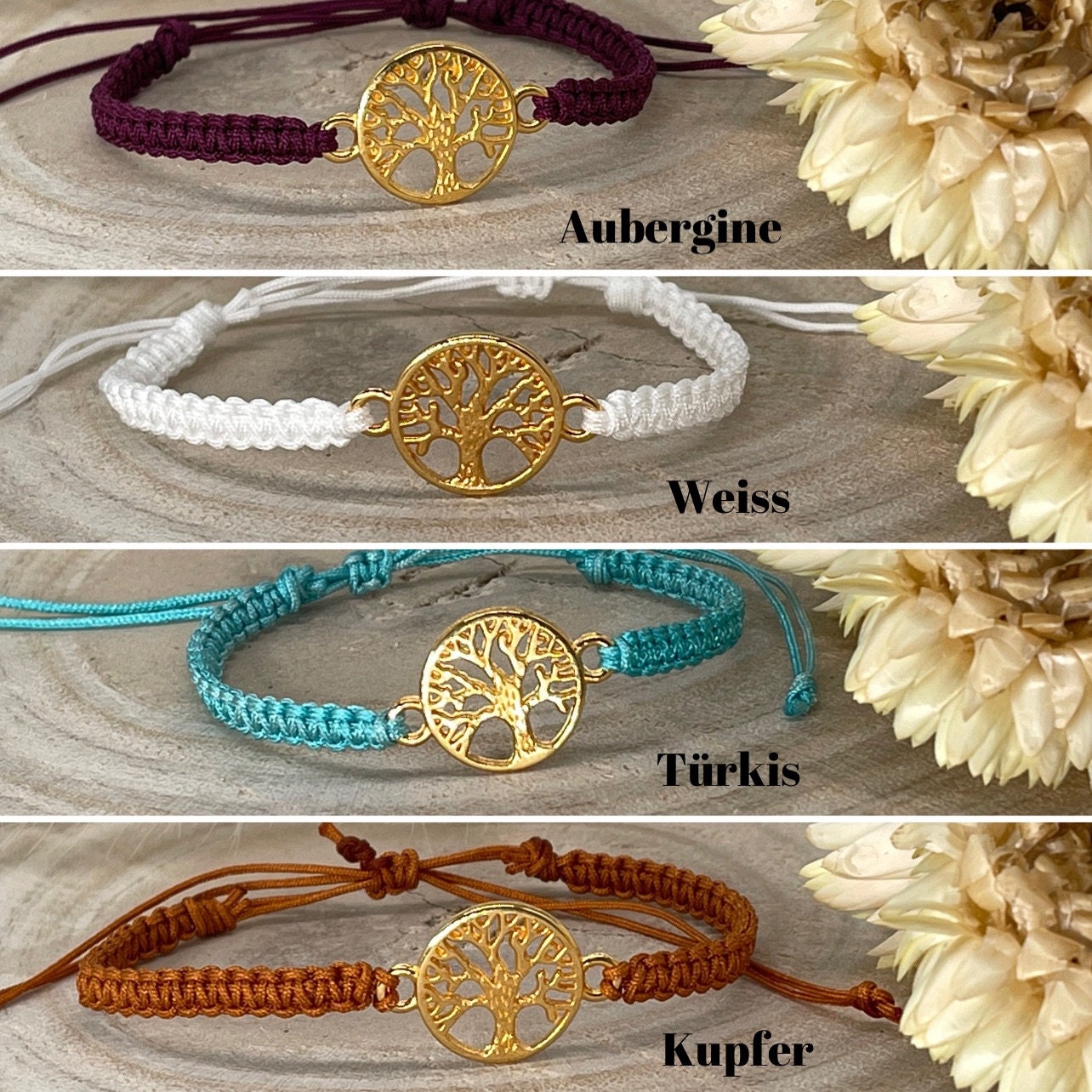 Makrameearmband Freundschaftsarmband Schmuck Armband mit goldfarbenes Edelstahl Anhänger