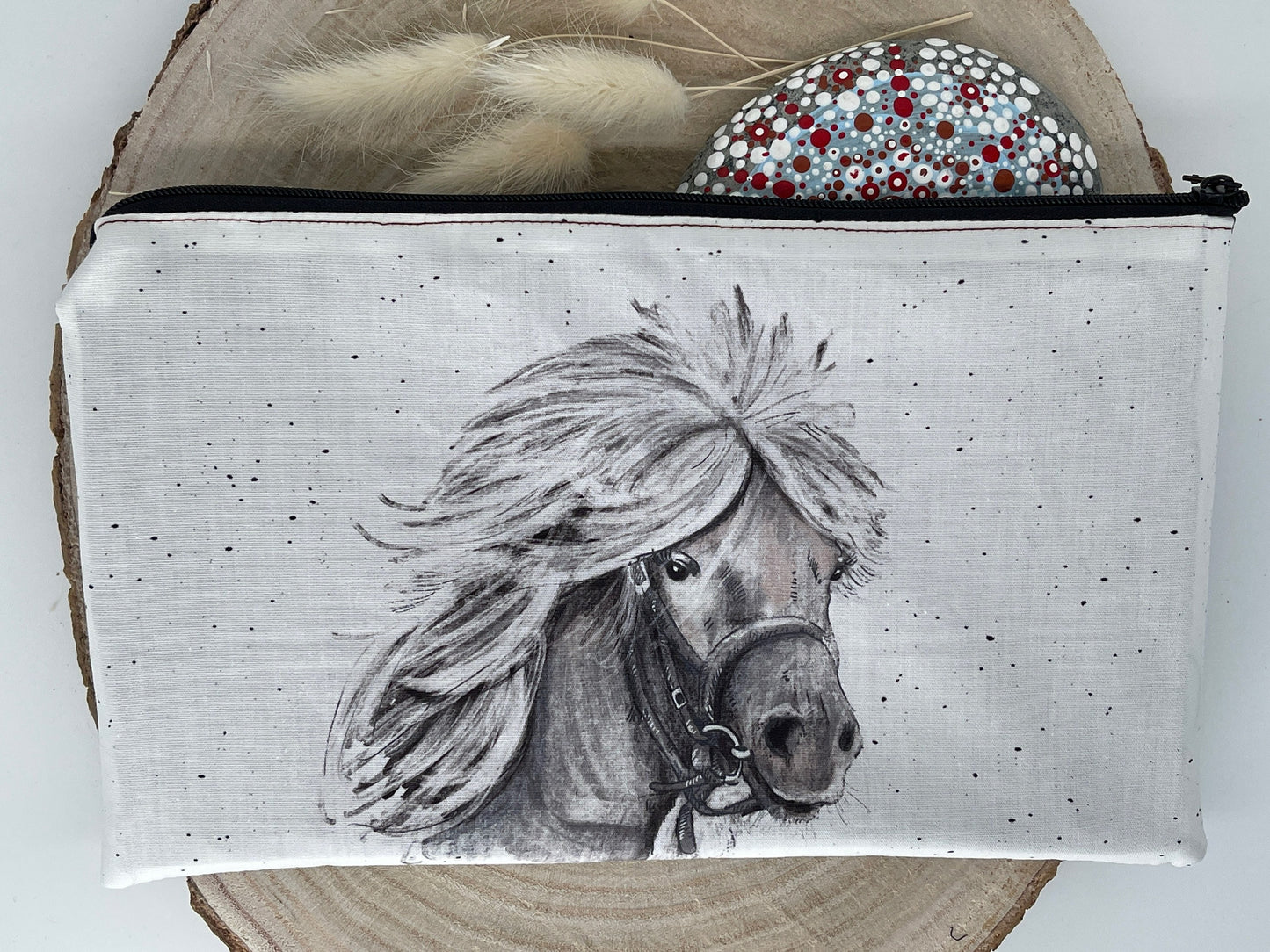 Stylische Federtasche Stifttasche Mäppchen Kosmetik kleine Tasche Pony
