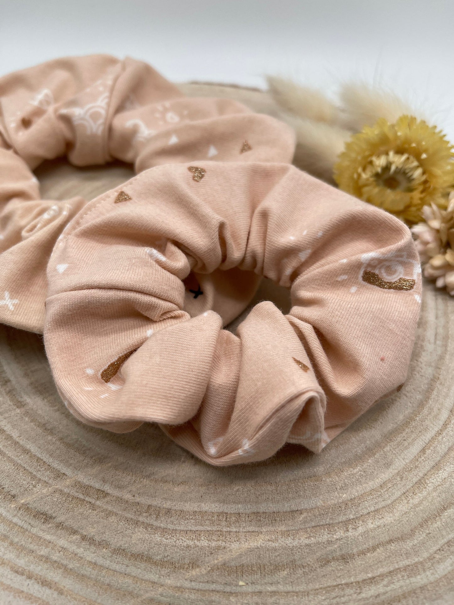 Scrunchie Haargummi elastisches Haarband Haarschmuck apricot rosa mit Glitzer für feines oder dickes Haar