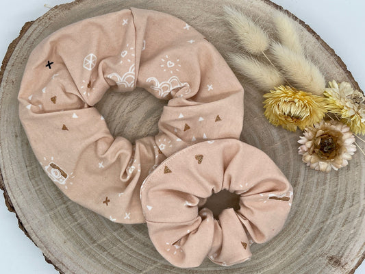 Scrunchie Haargummi elastisches Haarband Haarschmuck apricot rosa mit Glitzer für feines oder dickes Haar