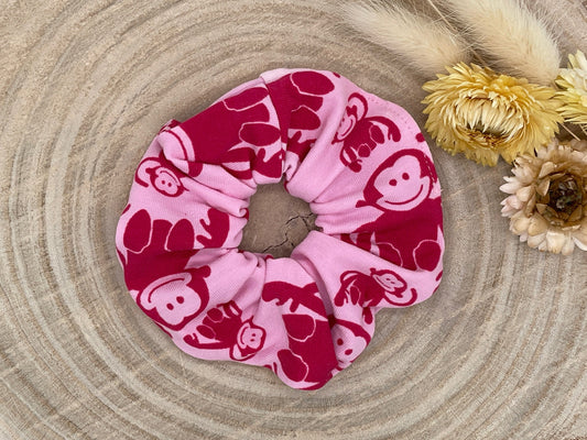 Scrunchie Haargummi elastisches Haarband rosa Affen für feines oder dickes Haar