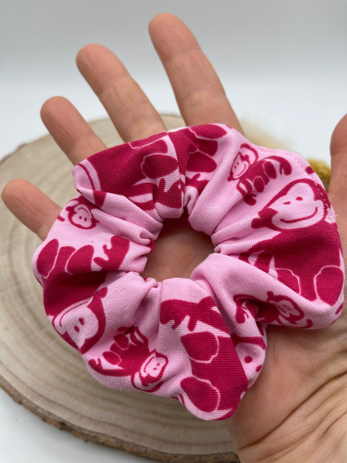 Scrunchie Haargummi elastisches Haarband rosa Affen für feines oder dickes Haar